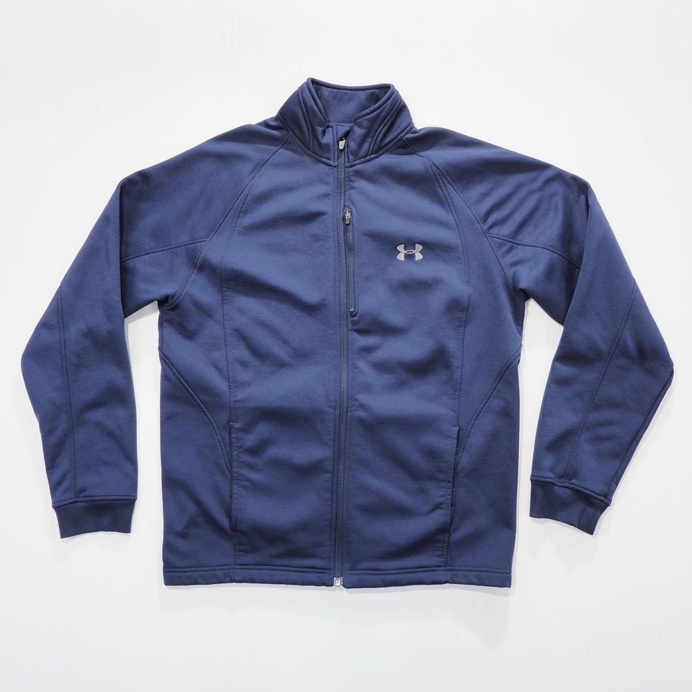 Under Armour Jacket Mens Large Navy Blue Full Zip Fleece Track Athletic Training